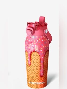 NIB Frost Buddy Ice Cream Cone Water Bottle - Pink Drip Design 16 oz Frostbuddy